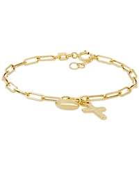 Children's Cross & Heart Paperclip Link Charm Bracelet in 14k Gold