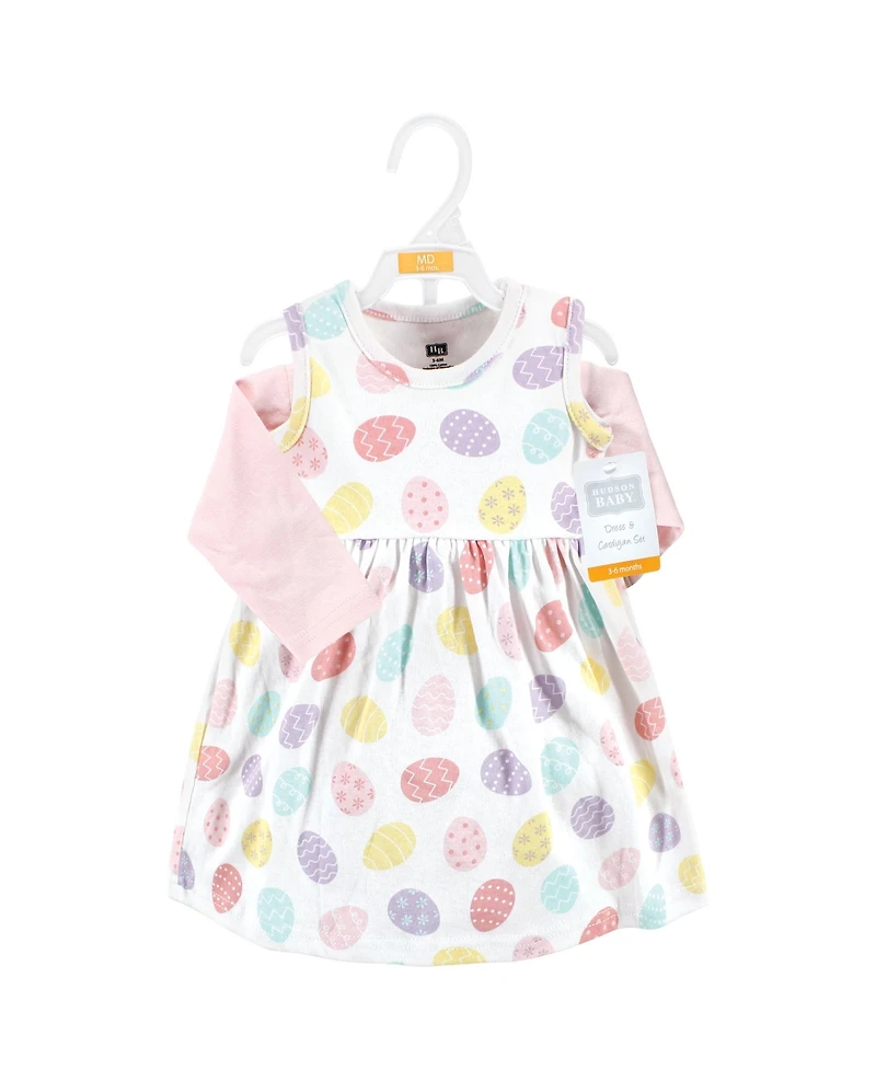 Hudson Baby Girls Cotton Dress and Cardigan Set