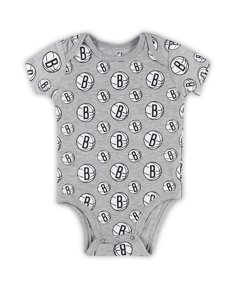 Newborn and Infant Boys Girls Gray Brooklyn Nets Two-Pack Double Up Bodysuit Set