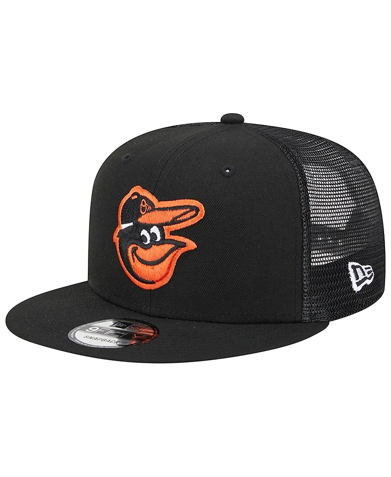 Men's New Era Black Baltimore Orioles Team Color Trucker 9FIFTY Snapback Hat