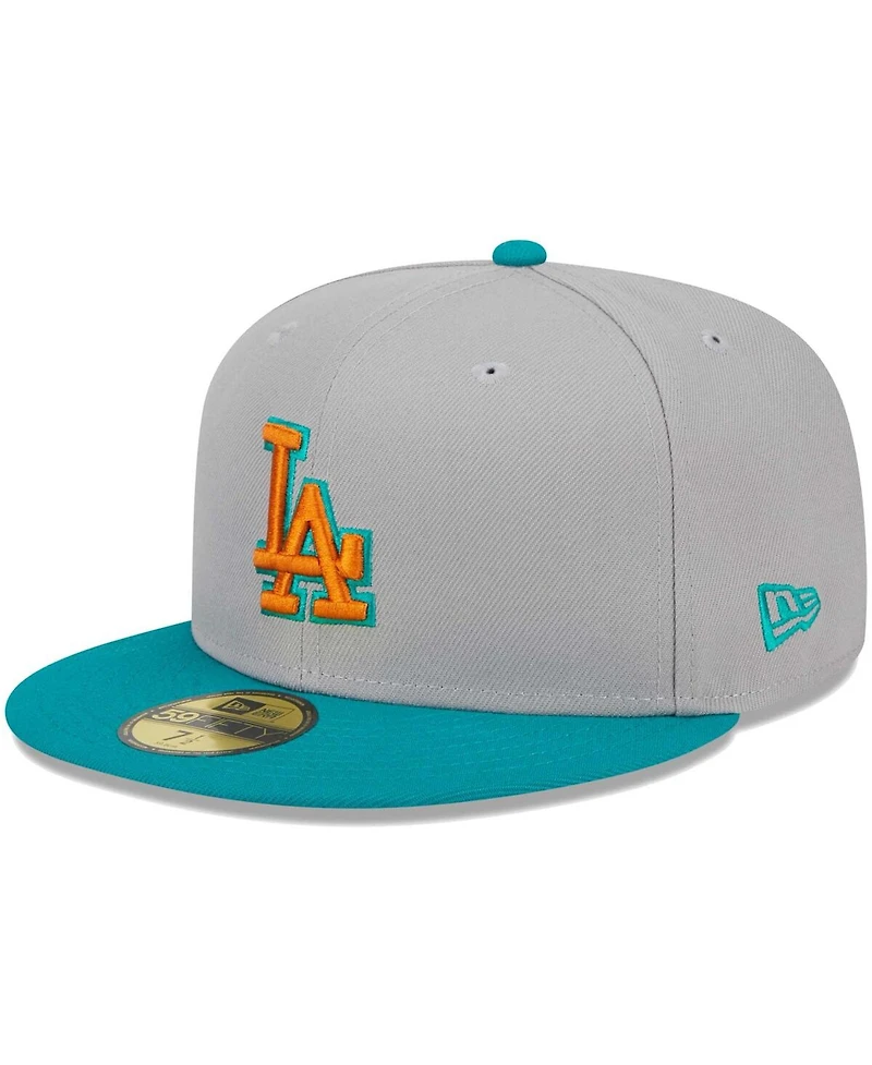 Men's New Era Gray, Teal Los Angeles Dodgers 59FIFTY Fitted Hat