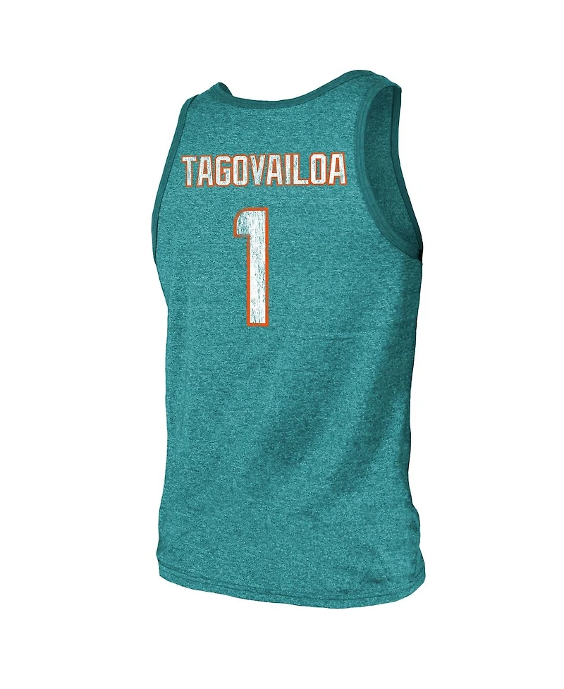 Men's Fanatics Tua Tagovailoa Aqua Miami Dolphins Name and Number Tri-Blend Tank Top