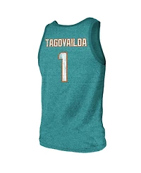 Men's Fanatics Tua Tagovailoa Aqua Miami Dolphins Name and Number Tri-Blend Tank Top