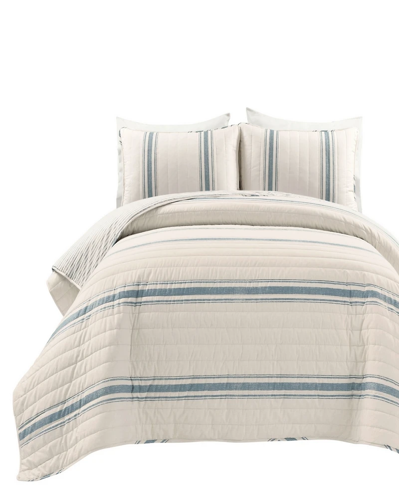 Lush Decor Farmhouse Stripe Reversible Cotton 3-Piece Quilt Set