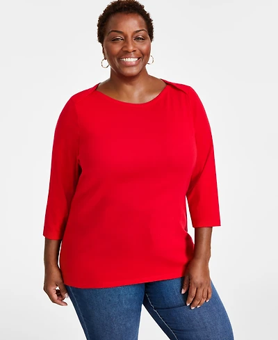 Style & Co Plus Pima Cotton 3/4-Sleeve Top, Exclusively at Macy's