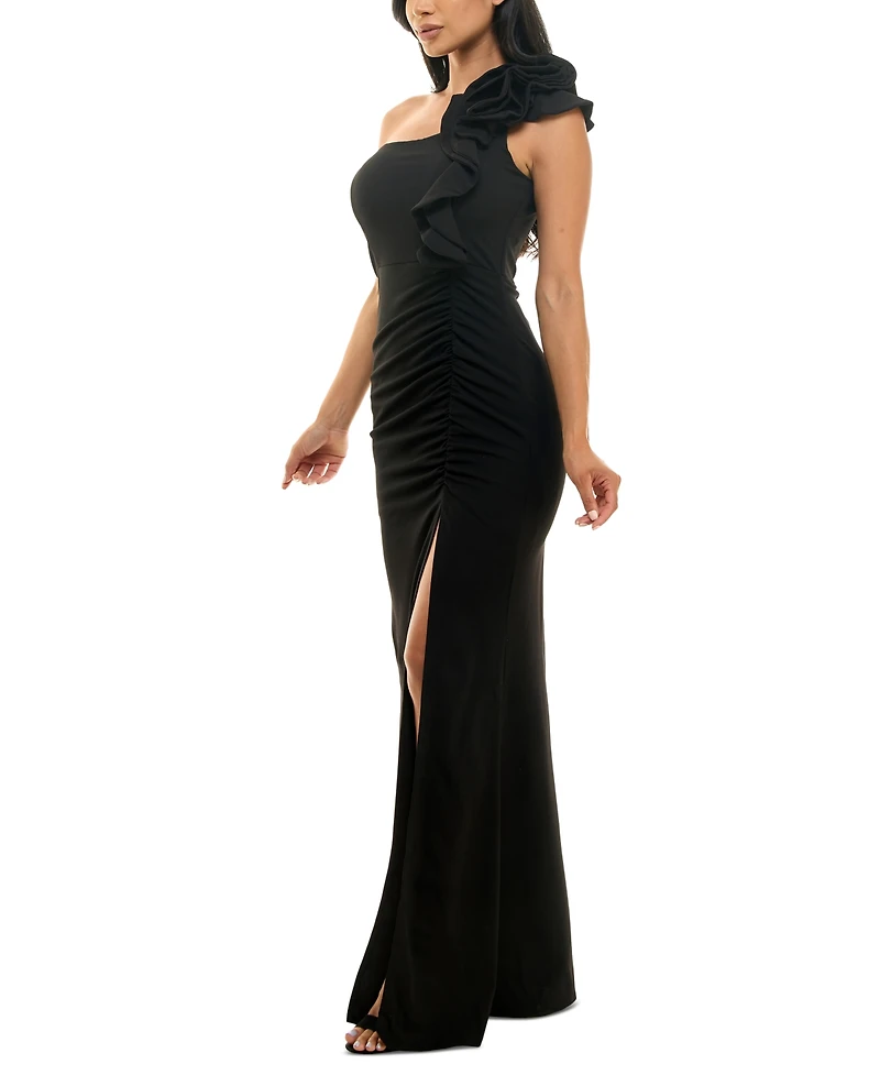 Emerald Sundae Juniors' Ruffled One-Shoulder Gown