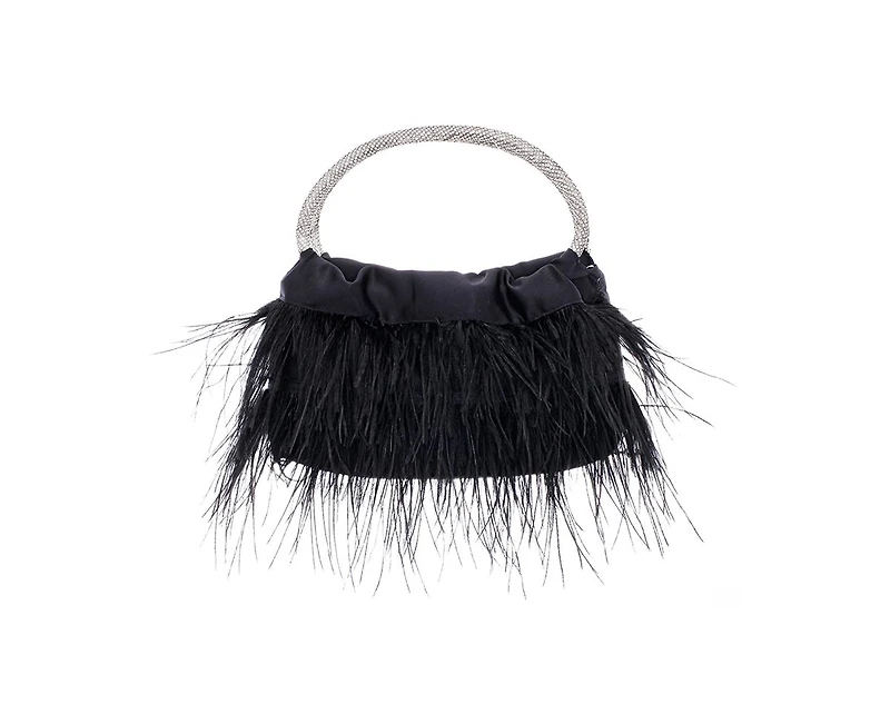 Nina Crystal Handle Feather Pouch
