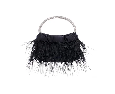 Nina Crystal Handle Feather Pouch