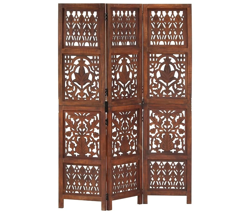 vidaXL Hand Carved 3-Panel Room Divider 47.2"x65" Solid Mango Wood