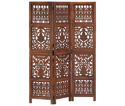vidaXL Hand Carved 3-Panel Room Divider 47.2"x65" Solid Mango Wood