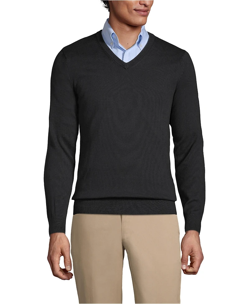Lands' End Men's Cotton Modal Fine Gauge V-neck Sweater
