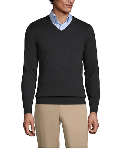 Lands' End Men's Cotton Modal Fine Gauge V-neck Sweater