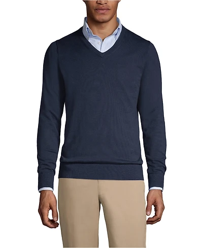 Lands' End Men's Cotton Modal Fine Gauge V-neck Sweater