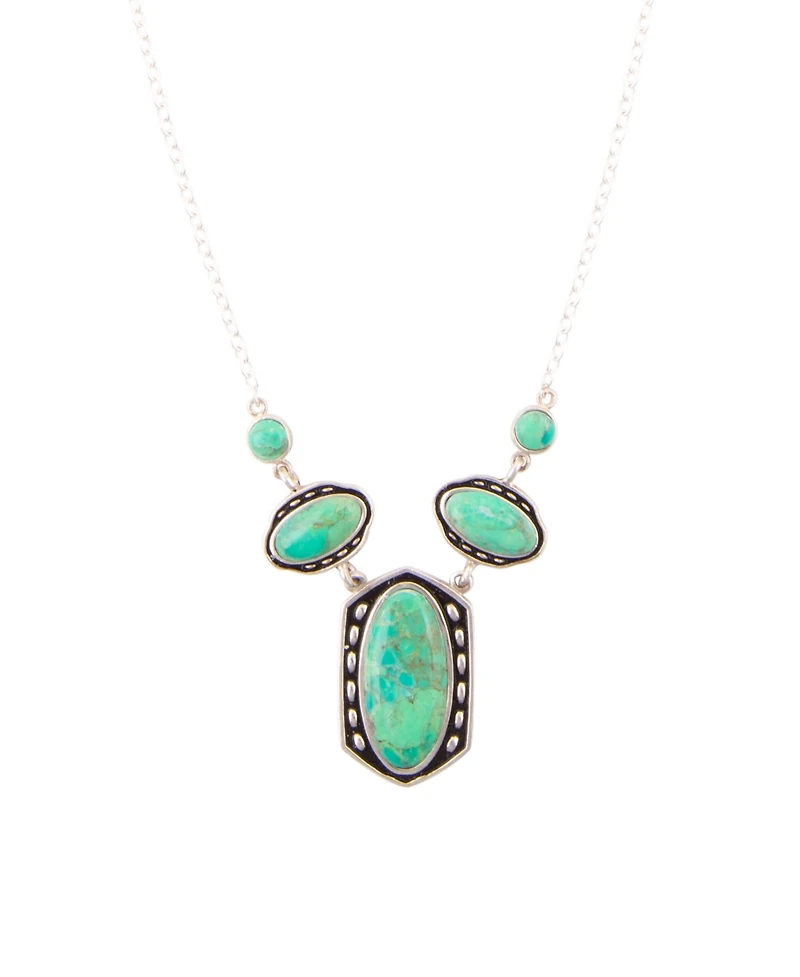Barse Shield Genuine Turquoise Oval Necklace