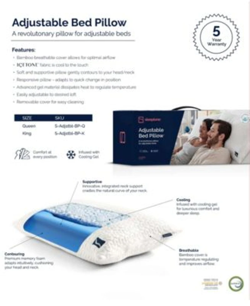 Innovative Multi Position Non Slip Pillow For Adjustable Bed