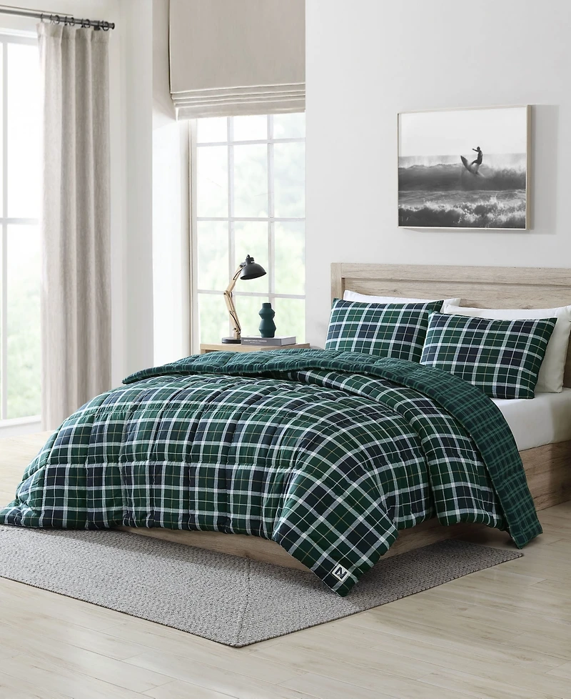 Closeout! Nautica North Sail Plaid Brushed Microfiber 3 Piece Comforter Set, King