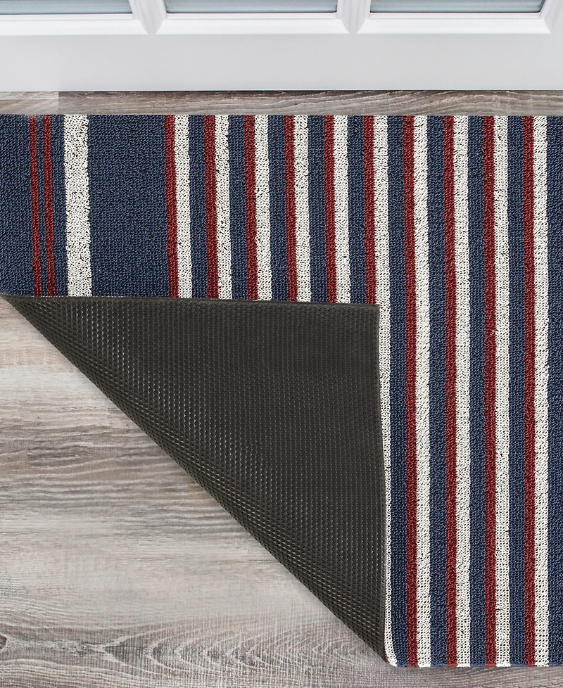 Nautica Polyvinyl Chloride Loop Utility Indoor or Outdoor Striped Mat
