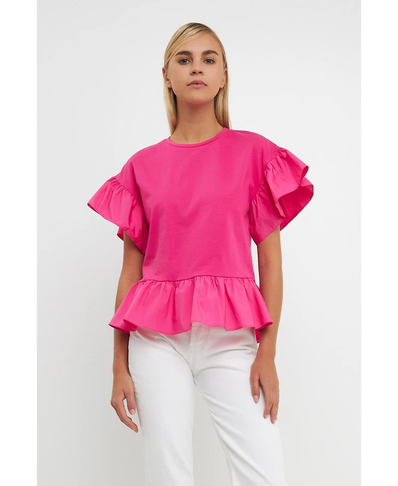 English Factory Women's Mixed Media Knit Top