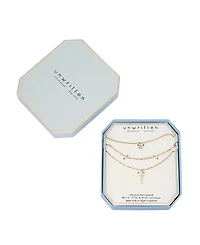 Unwritten Cubic Zirconia Bezel and 14K Gold Plated Cross Pendant Layered Necklace Set, 3 Pieces