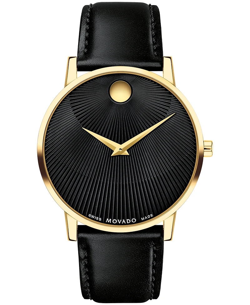 Movado Men's Museum Classic Swiss Quartz Black Leather Watch 40mm