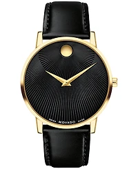 Movado Men's Museum Classic Swiss Quartz Black Leather Watch 40mm