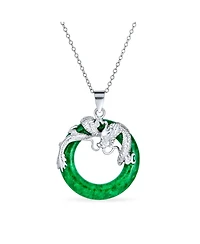 Bling Jewelry Asian Style Jade Dragon Pendant Necklace Sterling Silver 18 Inch Red & Green Disc