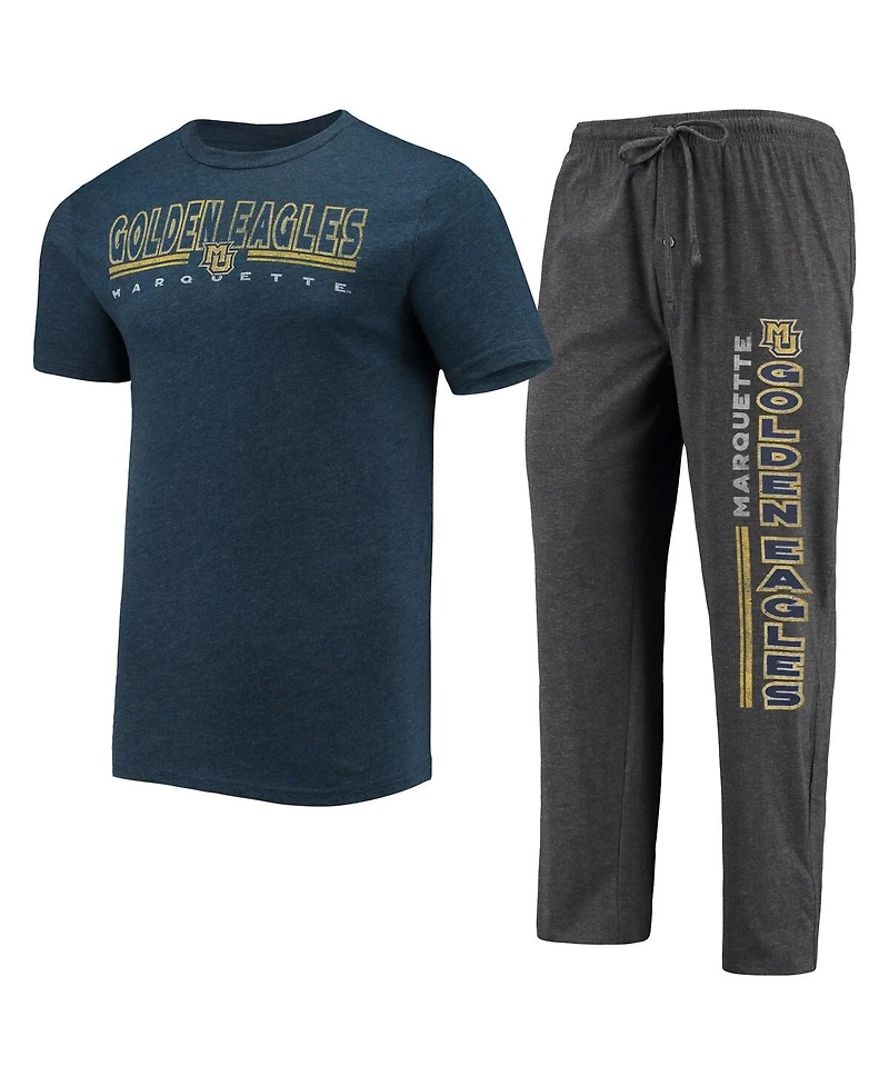 Men's Concepts Sport Heathered Charcoal, Navy Marquette Golden Eagles Meter T-shirt and Pants Sleep Set