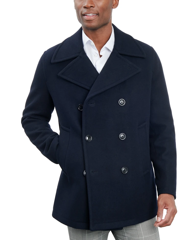 London Fog Men Double-Breasted Wool Blend Peacoat