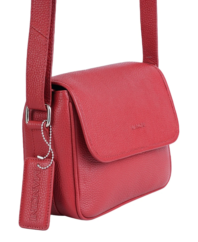 Mancini Pebbled Collection Kimberly Leather Flap Closure Handbag
