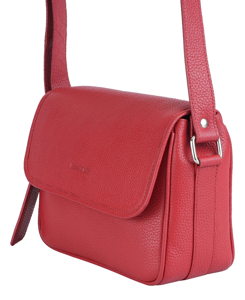 Mancini Pebbled Collection Kimberly Leather Flap Closure Handbag