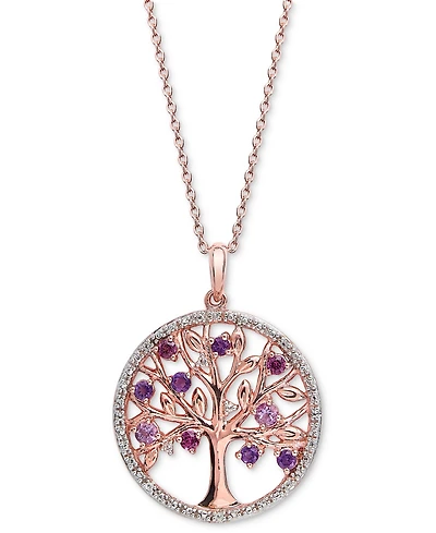Blue Topaz (1/2 ct. t.w.) & White (1/20 Tree of Life 18" Pendant Necklace 14k Gold-Plated Sterling Silver (Also available Amethy