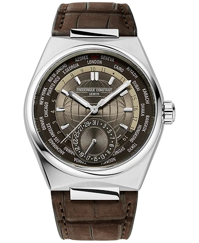 Frederique Constant Men's Swiss Automatic Highlife Worldtimer Manufacture Brown Leather Strap Watch 41mm