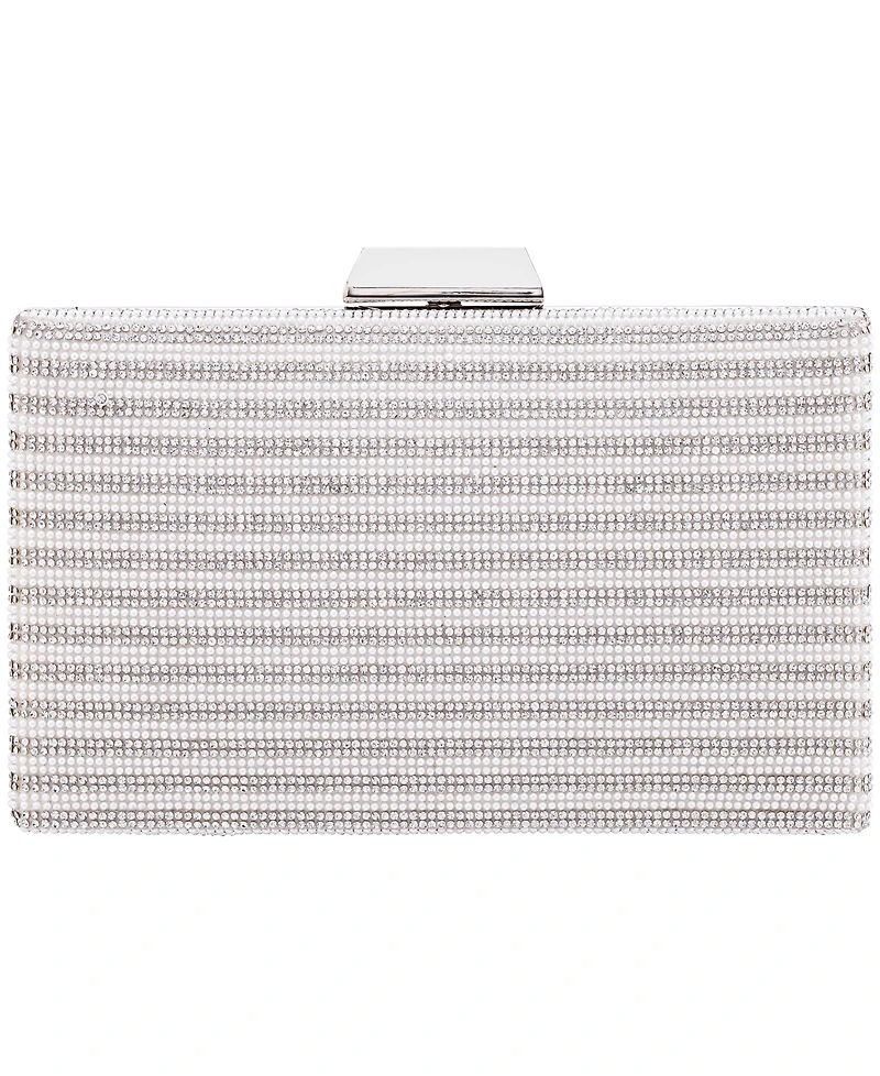Nina Imitation Pearl and Crystal Minaudiere Clutch