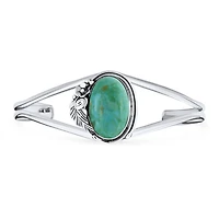 Bling Jewelry Nature Leaf Flowers Round Cabochon Statement Natural Turquoise Wide Cuff Bracelet Sterling Silver