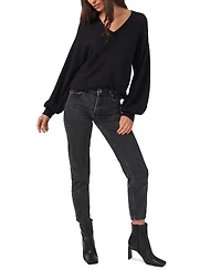 1.state Women's Rib-Knit Bubble Sleeve Long Sleeve Sweater