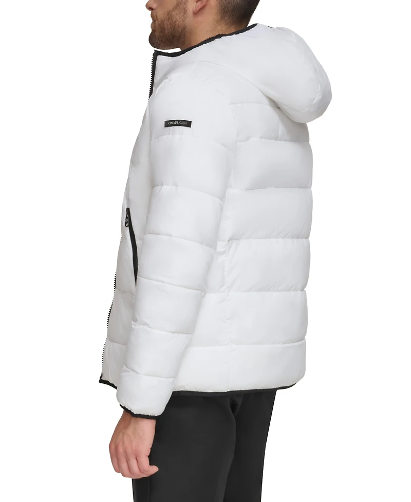 Calvin Klein Men's Chevron Stretch Jacket With Sherpa Lined Hood