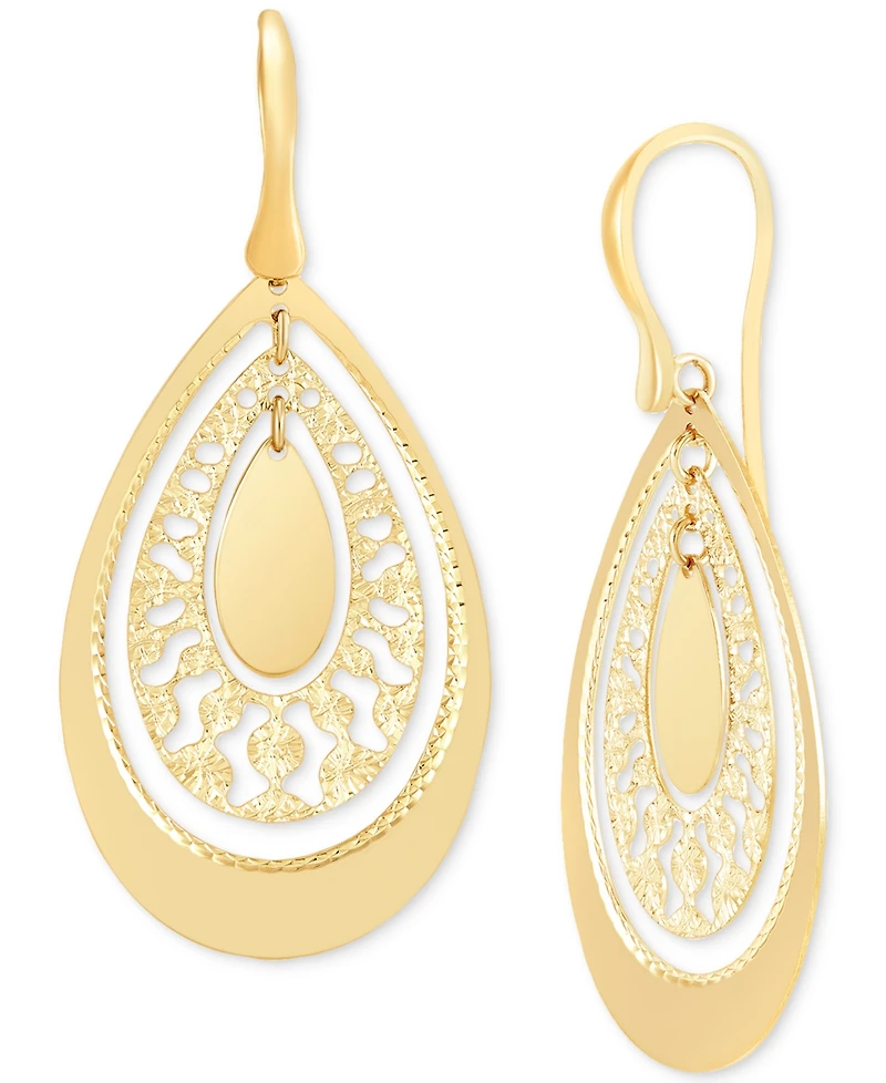 Italian Gold Openwork Orbital Teardrop Drop Earrings in 14k Gold