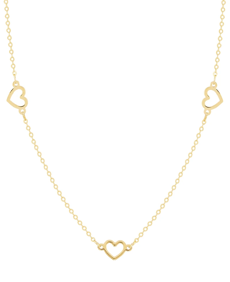 Italian Gold Polished Open Heart Station 18" Collar Necklace in 10k Gold