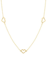 Italian Gold Polished Open Heart Station 18" Collar Necklace in 10k Gold