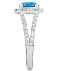 Macy's Blue Topaz (2-3/8 ct. t.w.) and Diamond (1/2 Halo Ring 14K White Gold