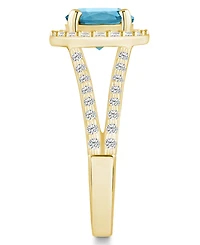 Macy's London Blue Topaz (2-3/8 ct. t.w.) and Diamond (1/2 Halo Ring 14K Yellow Gold