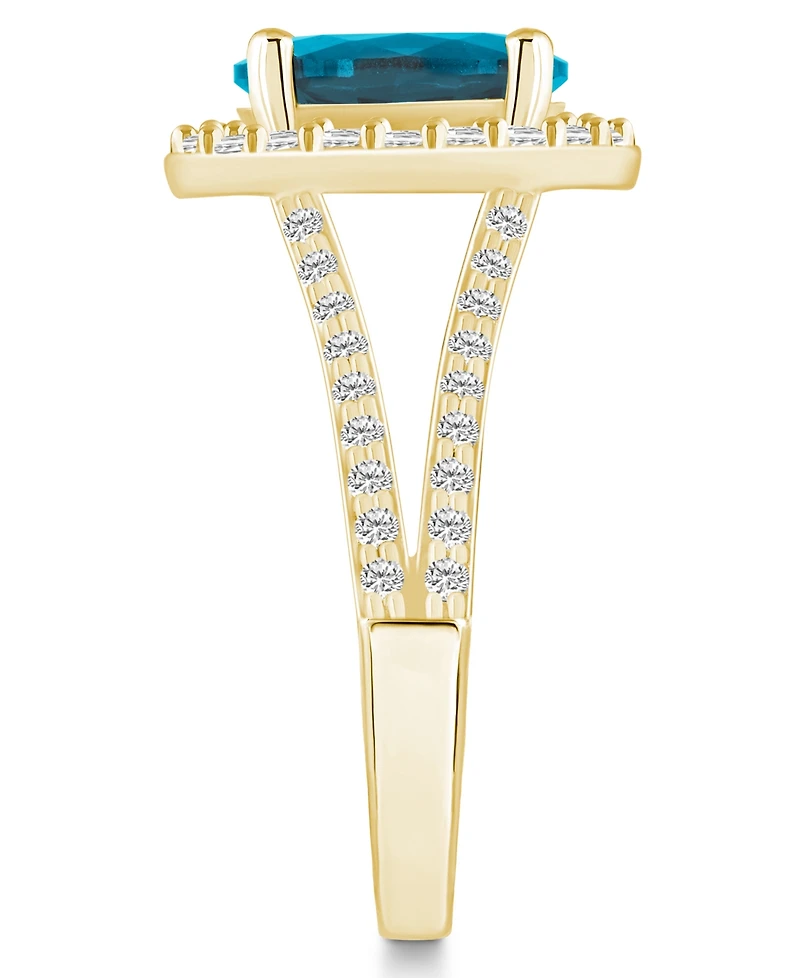 Macy's Blue Topaz (3-5/8 ct. t.w.) and Diamond (3/4 Halo Ring 14K Yellow Gold