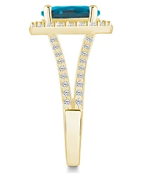 Macy's Blue Topaz (3-5/8 ct. t.w.) and Diamond (3/4 Halo Ring 14K Yellow Gold
