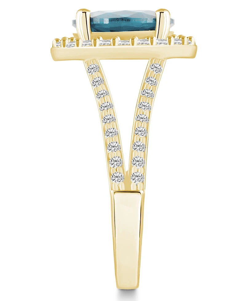 Macy's Aquamarine (2-1/2 ct. t.w.) and Diamond (3/4 Halo Ring 14K Yellow Gold