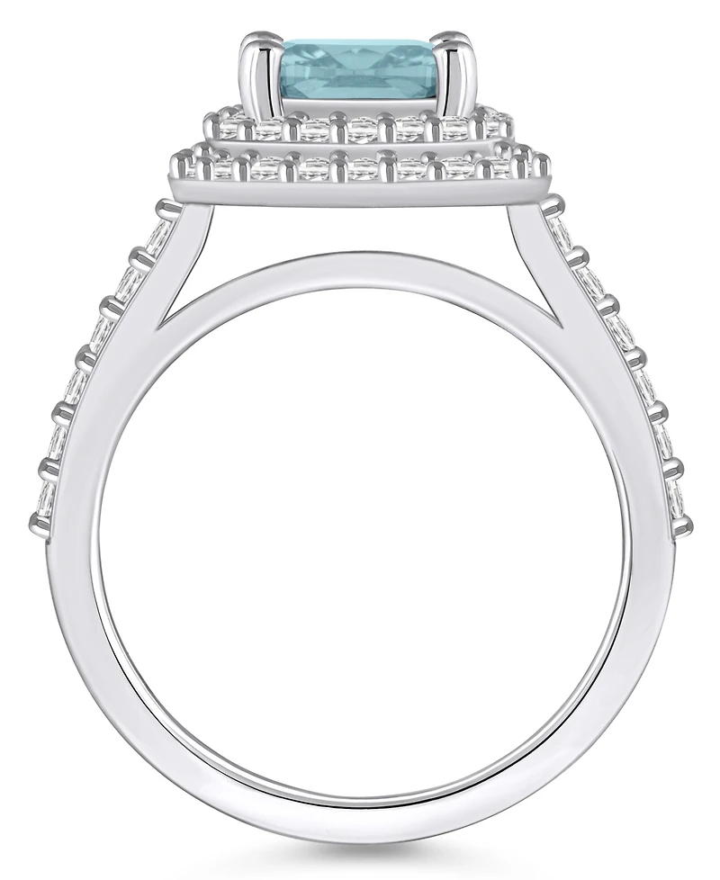 Macy's Aquamarine and Diamond Accent Halo Ring 14K White Gold