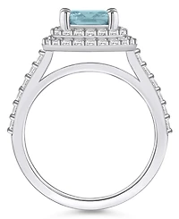 Macy's Aquamarine and Diamond Accent Halo Ring 14K White Gold