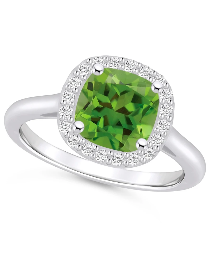 Macy's Peridot (2-3/8 ct. t.w.) and Diamond (1/4 Halo Ring 14K White Gold