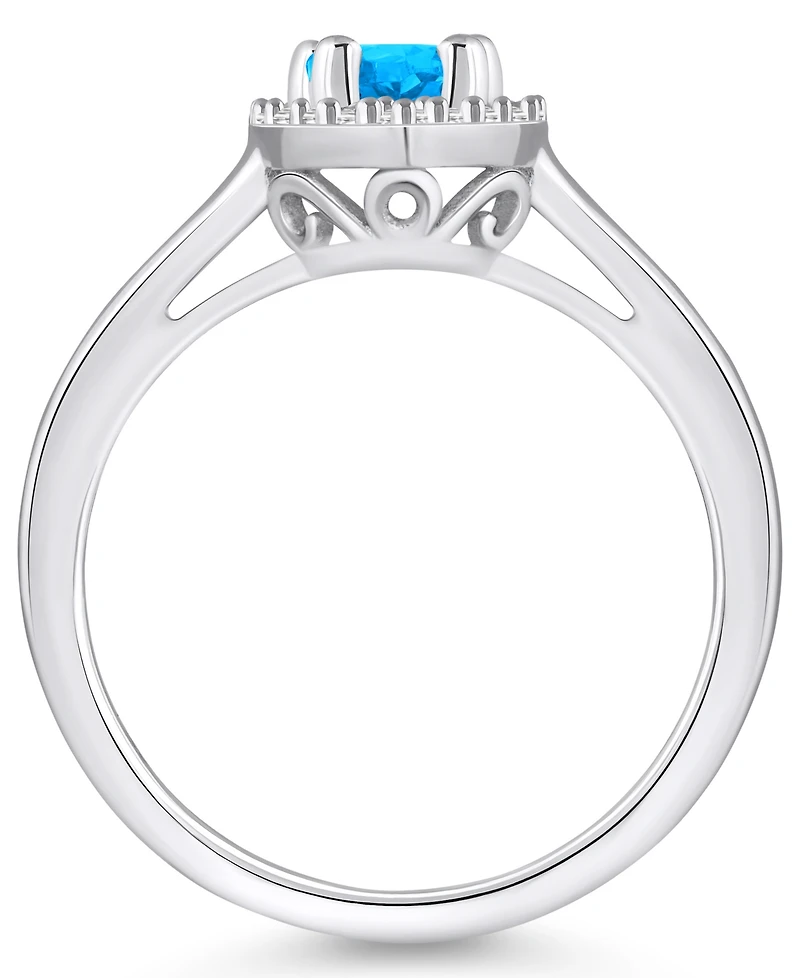 Macy's Blue Topaz (1 ct. t.w.) and Diamond (1/5 Halo Ring 14K Gold