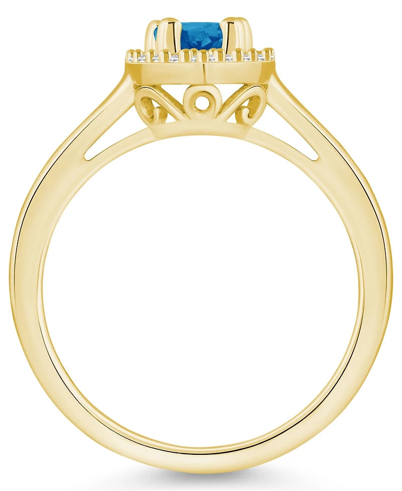 Macy's London Blue Topaz (1 ct. t.w.) and Diamond (1/5 Halo Ring 14K Yellow Gold