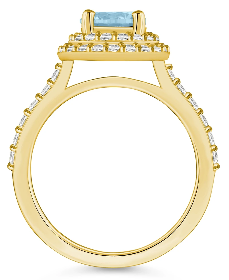 Macy's Aquamarine and Diamond Accent Halo Ring 14K Yellow Gold